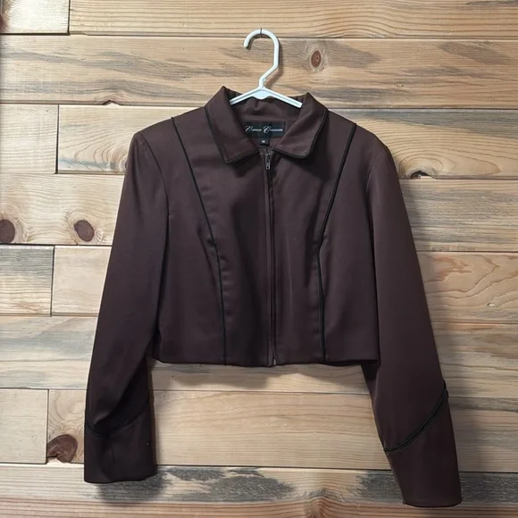 Vintage western bolero jacket -chocolate brown with black piping concho …
